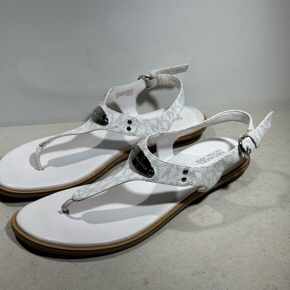 MICHAEL  Kors Women's Canvas Plate T-Strap Thong Sandals vainilla sz 8M - Picture 4 of 7